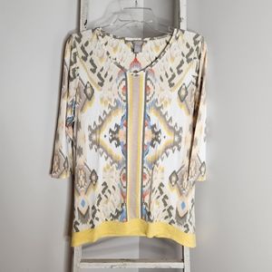 Chico's top womens size 1 8/10 boarder boho aztec boho print